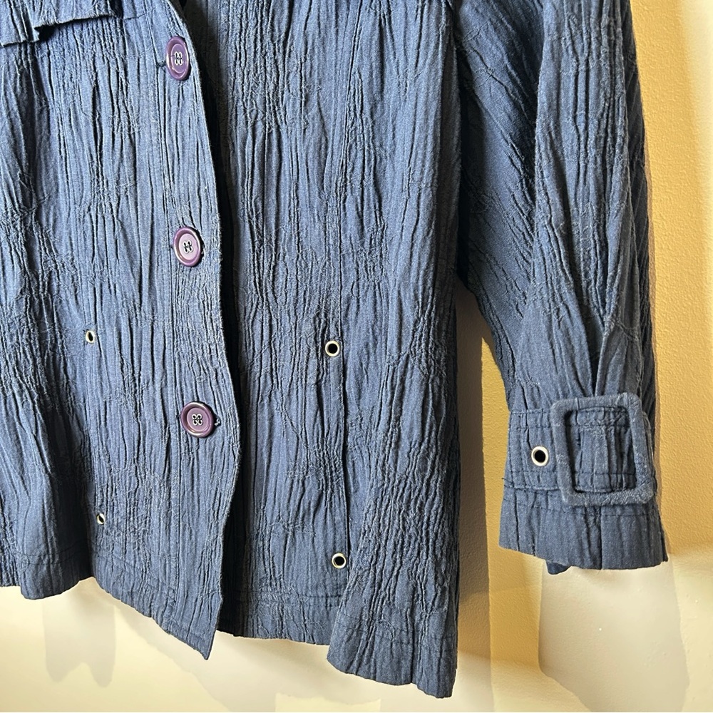 Piccadilly Vintage Navy Blue Lagenlook Crinkle Texture Jacket With Grommets Sz 6 - Picture 4 of 8